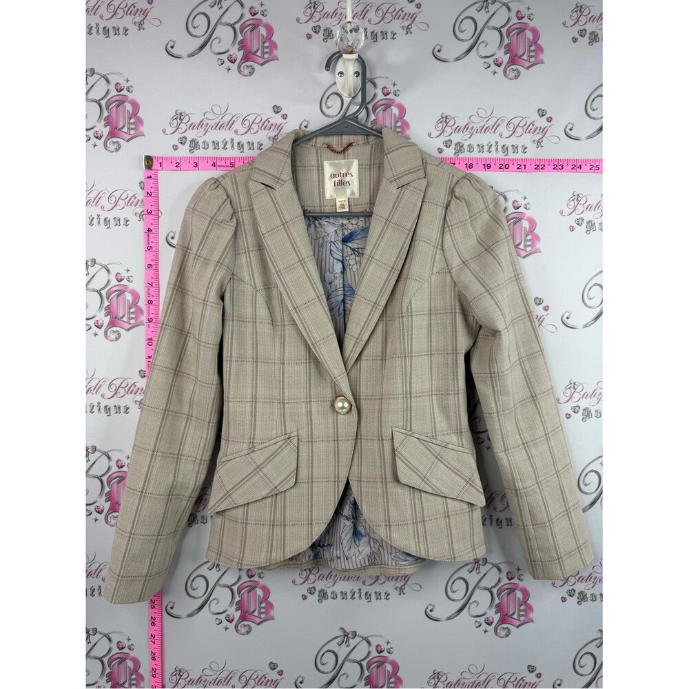 Outre Filles blazer button up pearl Beige Plaid Single-Button Tailored Blazer